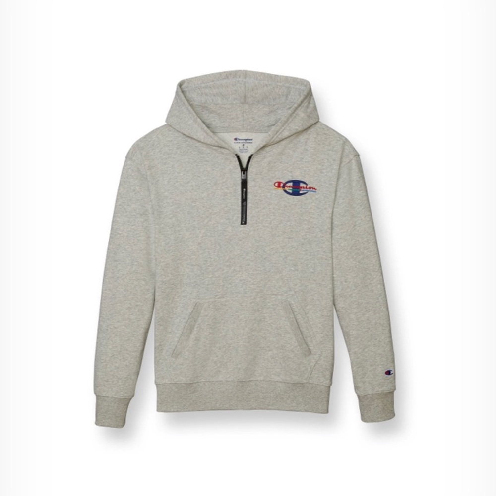 NEW: Men’s Large CHAMPION Retro French Terry Quarter Zip Hoodie, Heather